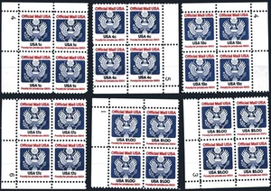 SC# O127-33 - 1983-85 1¢-$5.00 Officials - Mint Never Hinged - Plate Blocks of 4 - Picture 1 of 1