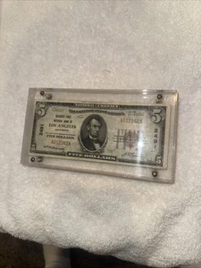 Series Of 1929 Five Dollar Bill Security Los Angeles In Plastic Display Case - Picture 1 of 8