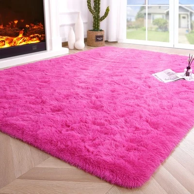 Alfombras mullidas 4x6 rosa caliente para dormitorio niñas, alfombra peluda para niños, tiro peludo grueso C... Foto 1 de 4