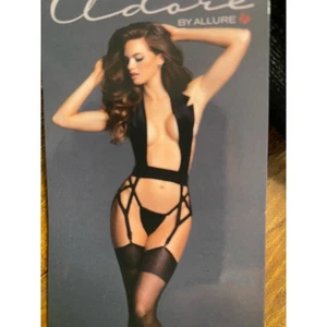 Adore By Allure L/XL Freya Lingerie Set NWT little Black tuxedo w garters - Picture 1 of 6