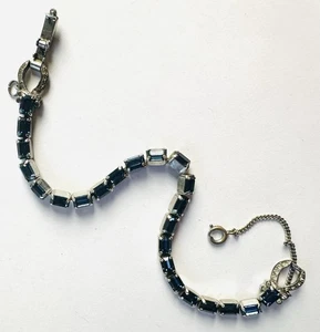 Vintage dunkelblau Strass Baguette Classic Line Armband Sicherheitskette - siehe Gebrauchsspuren - Bild 1 von 11
