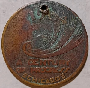 Chicago Illinois - Feria Mundial Un Siglo de Progreso Buena Suerte 1934 Medalla Agujerada - Imagen 1 de 2