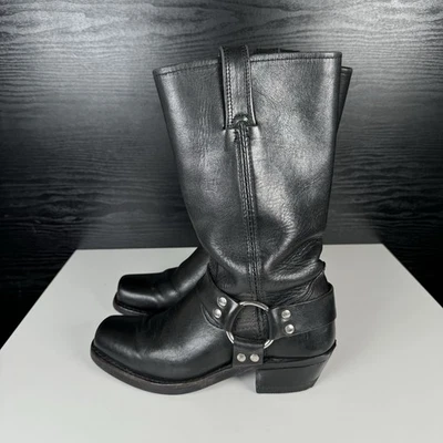 Frye Harness Boots Womens Size 6.5M Black Leather Square Toe Mid Calf - Image 1 of 4