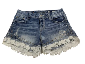 Short en jean Miss Me femme 29 bordure dentelle ornée Y2K bling vieilli - Photo 1/18