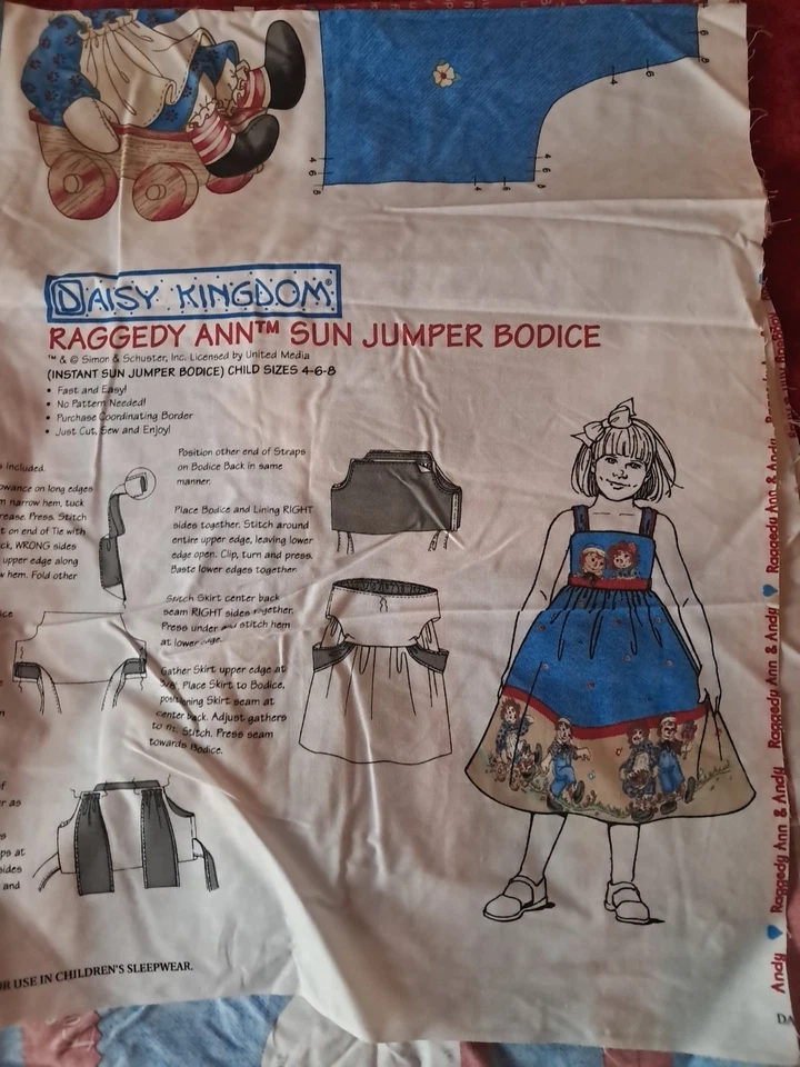 Daisy Kingdom Raggedy Ann Sun Jumper Bodice  Cut Out DIY Pattern Size 4-6-8 - Image 1 of 4