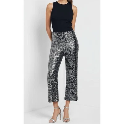 $198NWT MAEVE x ANTHROPOLOGIE Colette Cropped Wide-Leg Sequin Pants, Silver, 25” - Image 1 of 4