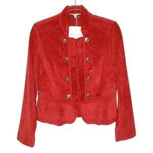 NWT Vintage Kate Rosy Red Gothic Victorian Ruffle Jacket Blazer Womens Petite MD - Picture 1 of 14