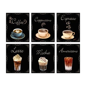 6 PCS Retro Coffee Canvas Prints Wall Art Pictures Coffee Bar Wall Decor Coff... - Picture 1 of 7