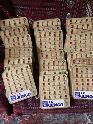 22 VTG Bingo  Stitched Reuse King Co Shutter Slide Bingo Cards PLA-MOR USA 1960s - Image 1 of 4