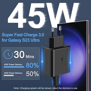 45W Type USB C Super Fast Wall Charger For Samsung S24 Ultra S22 S23 S24 Note20 - Picture 1 of 14