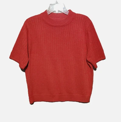 Suéter para mujer Sag Harbor PL LP rojo metálico manga corta pequeño brillo Foto 1 de 4