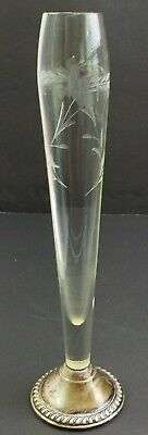 Vintage Weighted 925 Sterling Silver Etched Glass Bud Vase 9 3/4  Tall • 35.89$