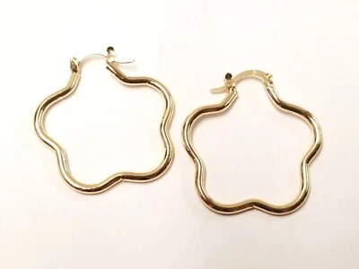 18K Yellow Gold Plated 4.8g (39mm) Flower Shape Hoop Earrings  - Image 1 of 3