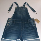 True Craft Girls Cuffed Jean Shorts Overalls Sz 12 Adjustable Shoulder FREE SHIP