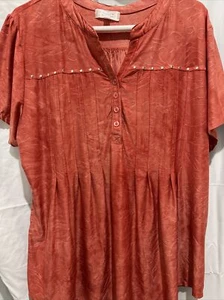 Shannon Ford New York Women Top Dark Orange Embellished V-Neck Studded Size 1X - Picture 1 of 20