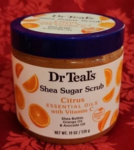 Dr Teal's Shea Sugar Scrub CITRUS Essential Oils Vitamin C Shea Avocado Oil 19oz - Picture 1 of 6