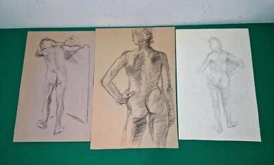 3 x Dibujos Traseros Pastel Mujer Desnudo del Estudio del Artista Jack Gray Foto 1 de 4
