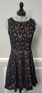 Jodi Kristopher Black Lace Over Nude Mini Dress Size 3 - Picture 1 of 15