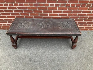 Vintage Mid Century Peruvian Hand Tooled Leather Top Coffee Table - Picture 1 of 12
