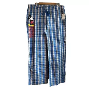 Disney Store Mickey Mouse Plaid Cotton Sleep Pants PJ Bottoms SZ XL Blue NEW - Picture 1 of 6