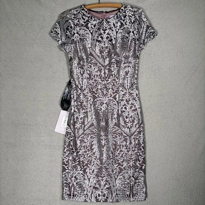 NWT JS Collections Dress Women Size 4 Jacquard Boat Neck Shimmer Damask Romantic - Image 1 of 4