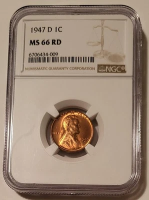 1947 D Lincoln Wheat Cent MS66 RED NGC - Image 1 of 4