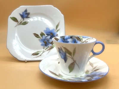Shelley Blue Syringa Regent shape tea cup, saucer & side plate trio. 12025 c1932 - Image 1 of 4