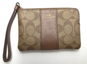 Coach Zip Wristlet In Signature Canvas With Stripe USED (C-66) - Picture 1 of 4