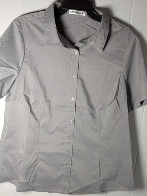NWT Doublju XL Ladies Shirt Gray Short Sleeve Size M Preppy School Workwear - Image 1 of 3