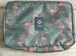 Bolsa de aseo colgante Narwey para mujer maquillaje de viaje gris con flamencos - Imagen 1 de 12