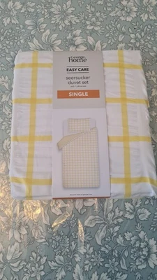  Single seersucker checked duvet set in yellow & white by George at Asda  - Image 1 of 4
