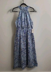 Hyacinth House - Midikleid Biesen blau weiß Neckholder Gr. Med. Neu mit Etikett Neu - Bild 1 von 18