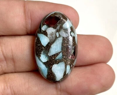 Cabujón ovalado liso de cobre natural Larimar y granate 34 quilates 31x19x7 mm Foto 1 de 2