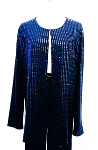 NWT Anne Klein Mid Length Black Sequin Metallic Stripe Jacket Sz L $ 89.00 - Picture 1 of 9
