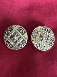 Vintage Ohrringe goldfarben Knopf wie Strukturdesign, unsigniert Clip auf E9 - Bild 1 von 5