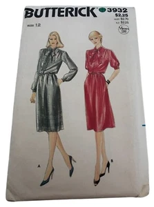 Butterick Sewing Pattern 3932 Dress Tie Belt Vintage Size 12 Work Career Uncut - Picture 1 of 7