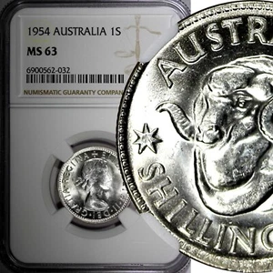 Australia Elizabeth II Silver 1954 1 Shilling NGC MS63 KM# 53 (032) - Picture 1 of 5