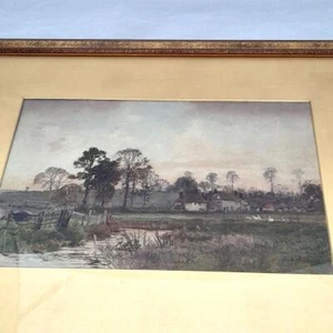 Antigua pintura en acuarela de Fritz Althaus Ide pueblo con techo de paja Devon c 1895 - Imagen 1 de 12