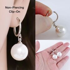 Us Stock Non-Pierced Spring Clip Earrings 0.5" White Faux Pearl Look Like Pierce