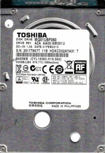 MQ01UBF050, AZA AA00/AM001U HDKCD02AYA31 T TOSHIBA 500GB USB 3.0 11B FEB 2015 - Afbeelding 1 van 1