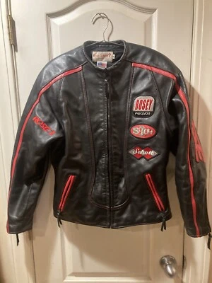 复古美国玫瑰肖特 Schott N.Y. 骑手骑手夹克皮革黑色/红色 S 码 — 第 1/4 张图片