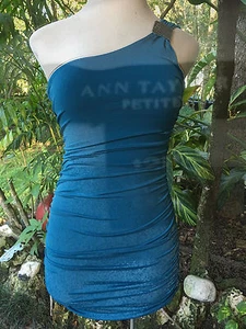 Sweet Storm Body Con Dress Size MEDIUM Dark Teal 1 Shoulder ADORABLE NWOT - Picture 1 of 7