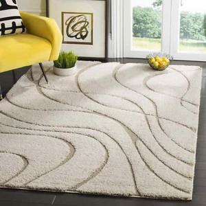 SAFAVIEH Florida Tamzen Abstract Shag Area Rug, Cream/Beige, 5'3" x 7'6" - Picture 1 of 4