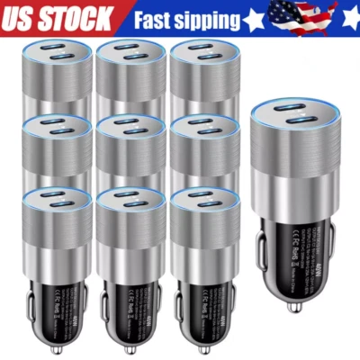 LOTE Adaptador Cargador Coche Rápido Para iPhone iPad Android Samsung 40W Doble USB Tipo-C Foto 1 de 4