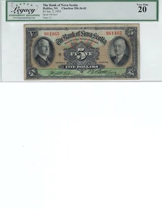 1935 Bank of Nova Scotia $5 Cat# 550-36-02 SN# 961465 LEGACY VF 20 - Picture 1 of 2