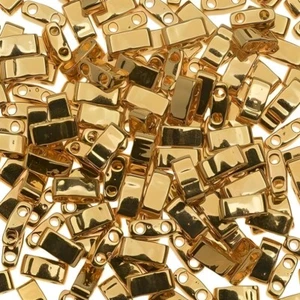 Miyuki Half Tila Beads 2-Hole Rectangle 5x2.3mm 7.8GM 24K Gold Plated - Picture 1 of 3