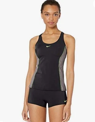 Nike Womens Color Surge Powerback Tankini Swimsuit Set Gray/Black Size S - Image 1 of 4