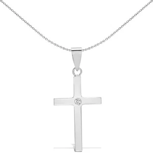 18ct White Gold Mersham Jewels 0.03ct Diamond Minimalist Solitaire Cross Pendant - Picture 1 of 3