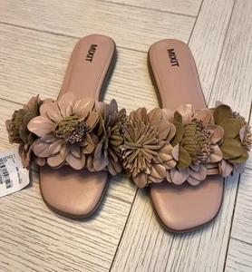 Mixit NWB Kiki Nude Slide Women’s Flat Sandal W/ Flower Embellishment. Sz 8.5 - Picture 1 of 7