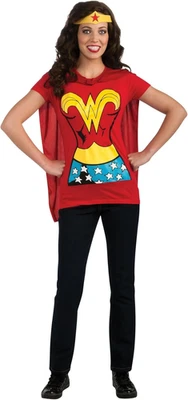 DC Comics: Wonder Woman Costume T-Shirt with Cape and Headband for Adults, Women - Image 1 of 4